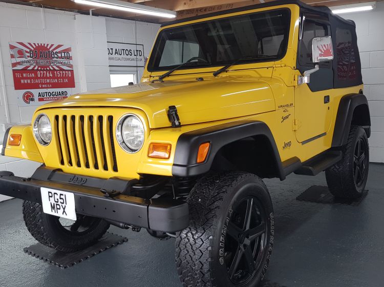now sold thanks!!!!!!Jeep Wrangler 4.0 manual lifted yellow jap import rust free 2001 in stock new tyres refurbed alloys soft top perfect